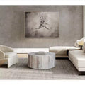 Royal Hampton 36 Inch Coffee Table, Handcrafted Drum Shape, Washed White Mango Wood