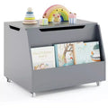 Costway Kids Toy Box Wooden Mobile Toy Storage Organizer with Bookshelf & Lockable Wheels White/Gray