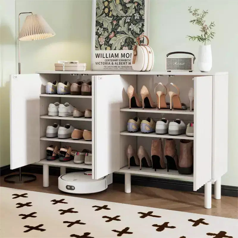 Okak Buffet bahut minimaliste avec rangement et 5 pieds en bois massif, Meuble à chaussures avec étagère réglable pour salon cuisine