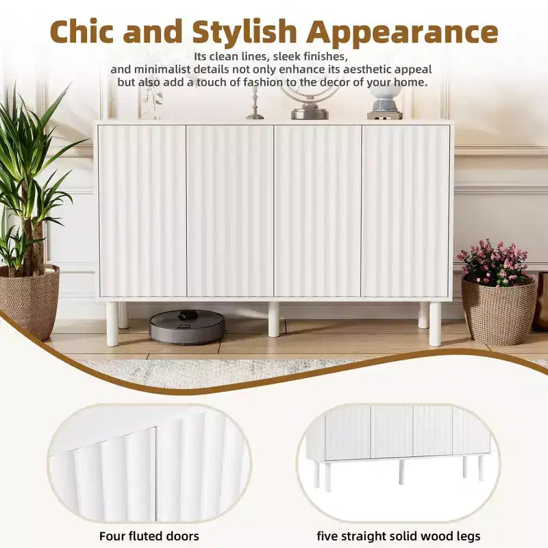 Okak Buffet bahut minimaliste avec rangement et 5 pieds en bois massif, Meuble à chaussures avec étagère réglable pour salon cuisine