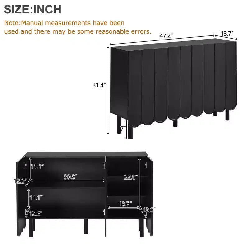 Okak Buffet bahut minimaliste avec rangement et 5 pieds en bois massif, Meuble à chaussures avec étagère réglable pour salon cuisine