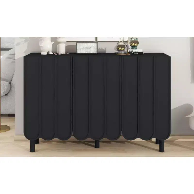 Okak Buffet bahut minimaliste avec rangement et 5 pieds en bois massif, Meuble à chaussures avec étagère réglable pour salon cuisine