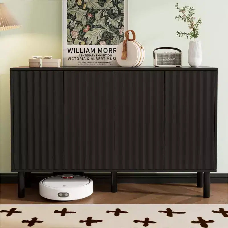 Okak Buffet bahut minimaliste avec rangement et 5 pieds en bois massif, Meuble à chaussures avec étagère réglable pour salon cuisine