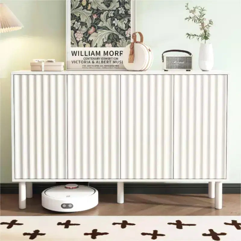 Okak Buffet bahut minimaliste avec rangement et 5 pieds en bois massif, Meuble à chaussures avec étagère réglable pour salon cuisine