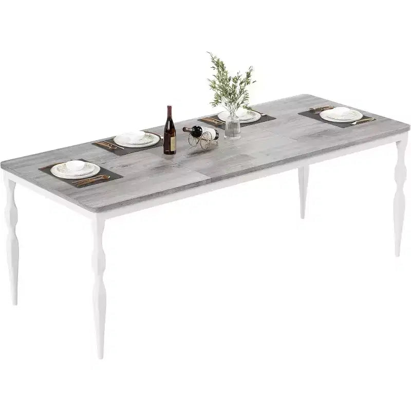 COZONY Table de salle à manger de ferme 78, Table rectangulaire en bois pour 6-8 personnes, Pieds robustes, Finition gris délavé