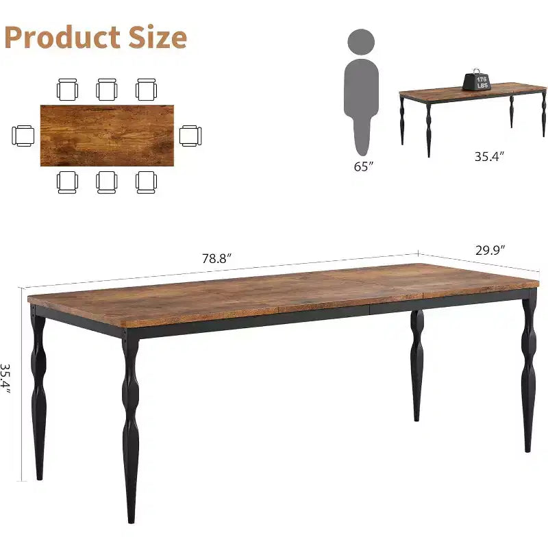 COZONY Table de salle à manger de ferme 78, Table rectangulaire en bois pour 6-8 personnes, Pieds robustes, Finition gris délavé