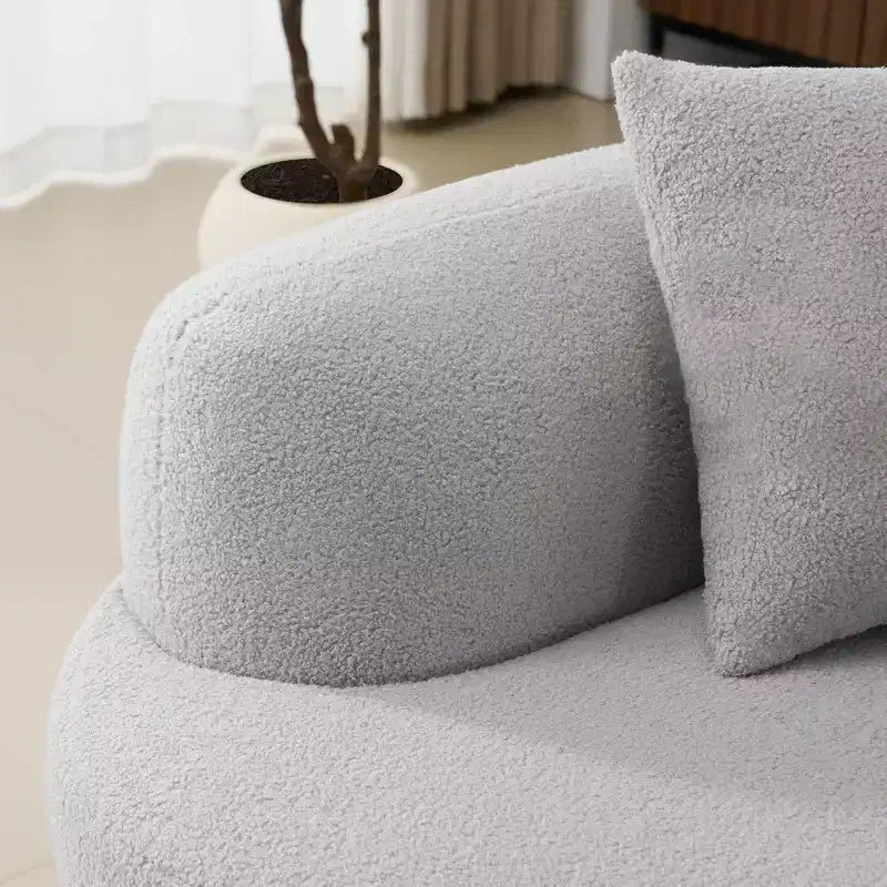 Canapé courbé quatre places en éponge à compression intégrale, tissu velours Teddy, canapé compact sans assemblage pour petits espaces et appartements
