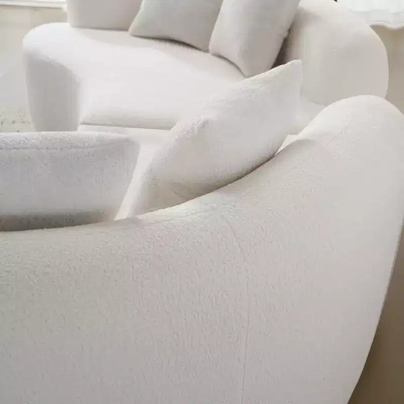 Canapé courbé quatre places en éponge à compression intégrale, tissu velours Teddy, canapé compact sans assemblage pour petits espaces et appartements