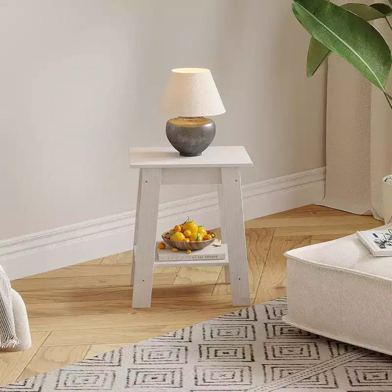 Table d'appoint de ferme COZONY, Table d'appoint étroite à 2 niveaux, Grain de bois gris, Table de chevet compacte pour petits espaces, Salon, Chambre, Facile à monter