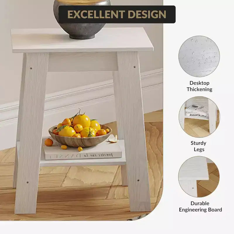 Table d'appoint de ferme COZONY, Table d'appoint étroite à 2 niveaux, Grain de bois gris, Table de chevet compacte pour petits espaces, Salon, Chambre, Facile à monter