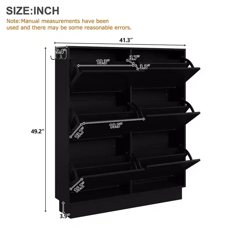 CLIHOME Meuble à Chaussures Étroit sur Pied à Benne Basculante avec 6 Tiroirs Basculants, Organisateur d'Entrée Style Crème avec 3 Crochets Argentés