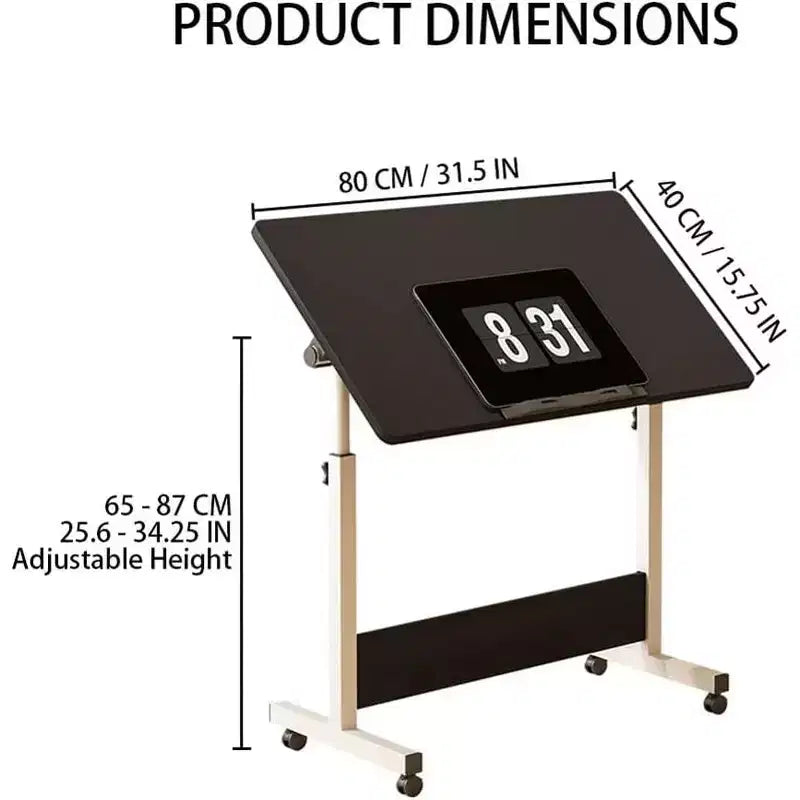 Bureau mobile debout 31,5 pouces - Table d'ordinateur réglable en hauteur avec roulettes, poste de travail pliable assis-debout