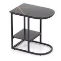 Costway C-shaped End Table Modern Sofa Side Table w/ Faux Marble Tabletop & Storage Shelf Black