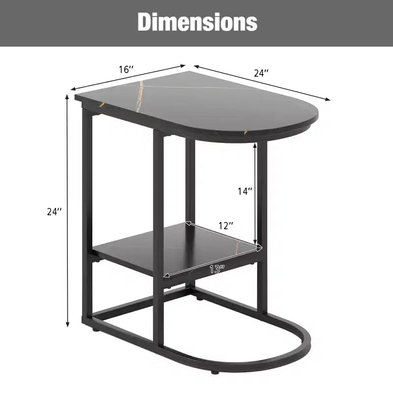 Table d'appoint en C pour canapé moderne Costway avec plateau en faux marbre et étagère de rangement Noir