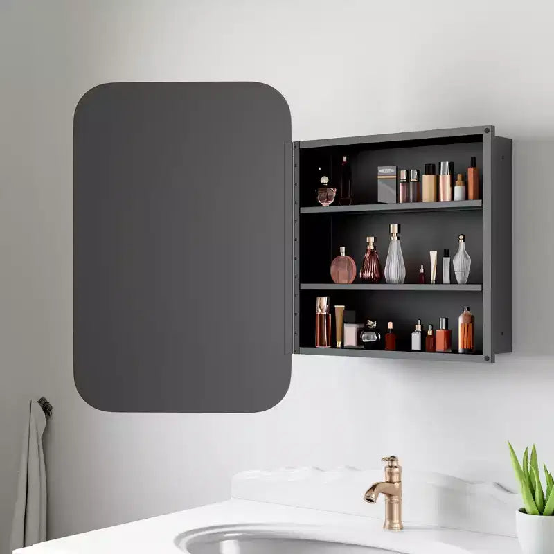 PexFix Armoire de salle de bain 24 x 16 avec miroir, cadre en acier inoxydable et 2 étagères réglables, armoires à pharmacie murales, miroirs rectangulaires encastrés dorés