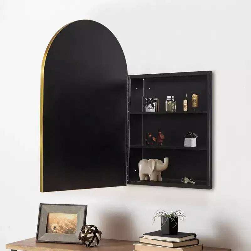 PexFix 36 x 24 Armoire de salle de bain encastrée arquée avec miroir, cadre en acier inoxydable et 2 étagères réglables, armoires à pharmacie murales, miroirs, or
