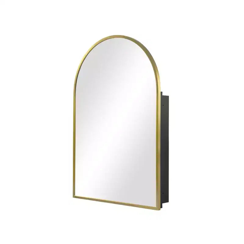 PexFix 36 x 24 Armoire de salle de bain encastrée arquée avec miroir, cadre en acier inoxydable et 2 étagères réglables, armoires à pharmacie murales, miroirs, or