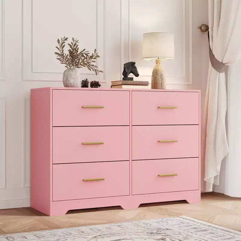 Commode de chambre GustoWave avec 6 tiroirs, commode de rangement moderne avec poignée en métal, organisateur de commode en bois pour chambre à coucher