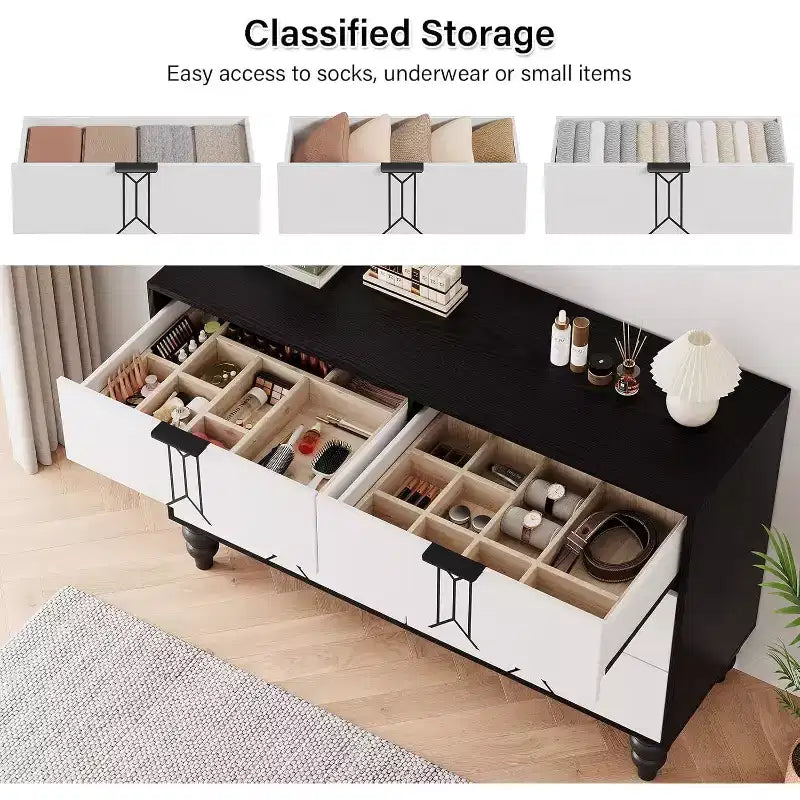 COZONY Commode Moderne à 6 Tiroirs en Bois avec Motif Vintage et Tiroirs Profonds – Meuble de Rangement pour Chambre, Salon et Entrée
