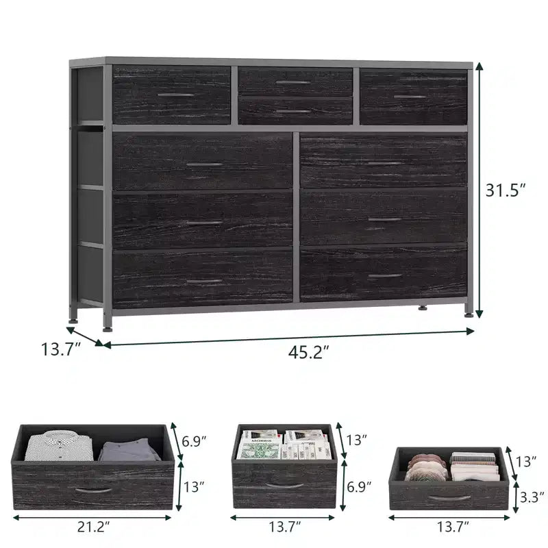 Meuble TV commode avec 10 tiroirs, console multimédia, centre de divertissement pour téléviseurs de 55/50/43 pouces, commode de rangement unités d'organisation