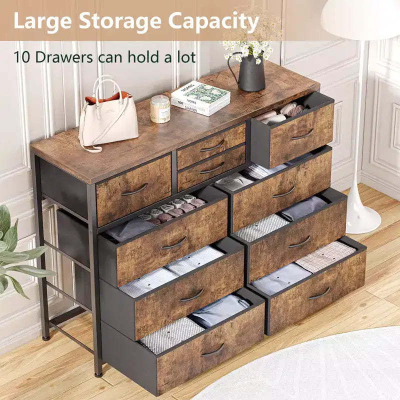Meuble TV commode avec 10 tiroirs, console multimédia, centre de divertissement pour téléviseurs de 55/50/43 pouces, commode de rangement unités d'organisation