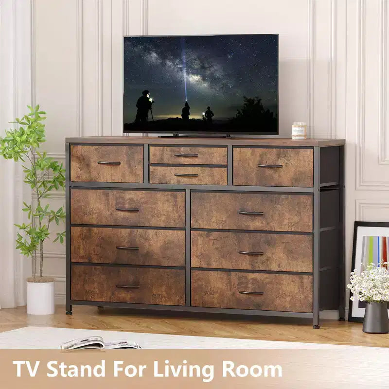 Meuble TV commode avec 10 tiroirs, console multimédia, centre de divertissement pour téléviseurs de 55/50/43 pouces, commode de rangement unités d'organisation