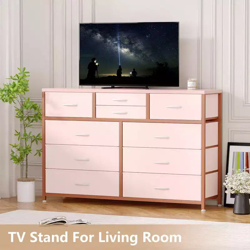 Meuble TV commode avec 10 tiroirs, console multimédia, centre de divertissement pour téléviseurs de 55/50/43 pouces, commode de rangement unités d'organisation
