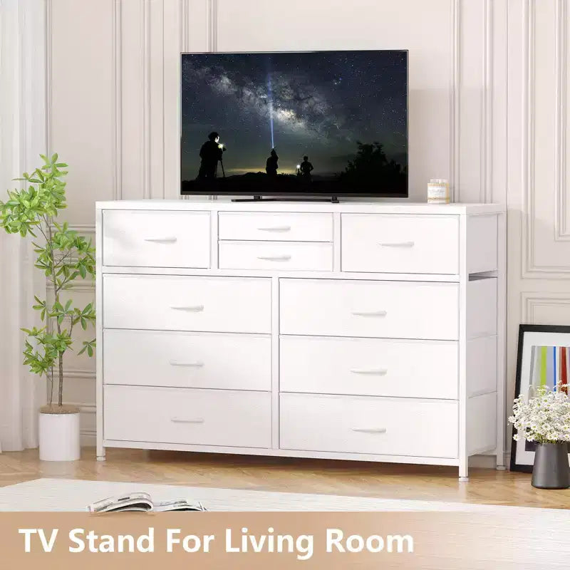 Meuble TV commode avec 10 tiroirs, console multimédia, centre de divertissement pour téléviseurs de 55/50/43 pouces, commode de rangement unités d'organisation