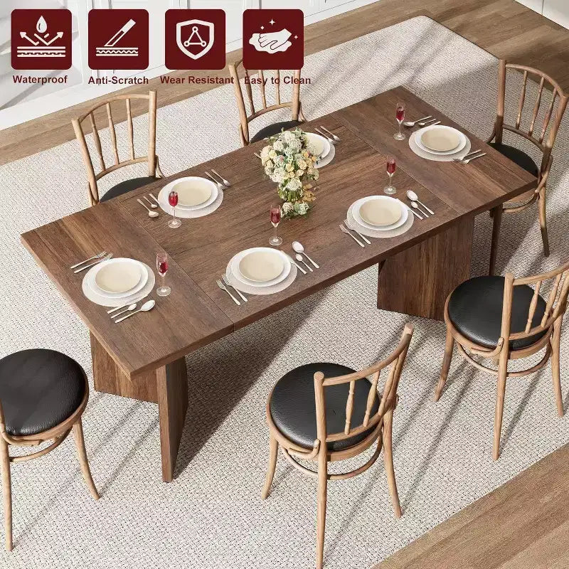 Table de salle à manger de ferme de 70,9 po – 6 places avec pieds robustes en V pour cuisine et salle à manger