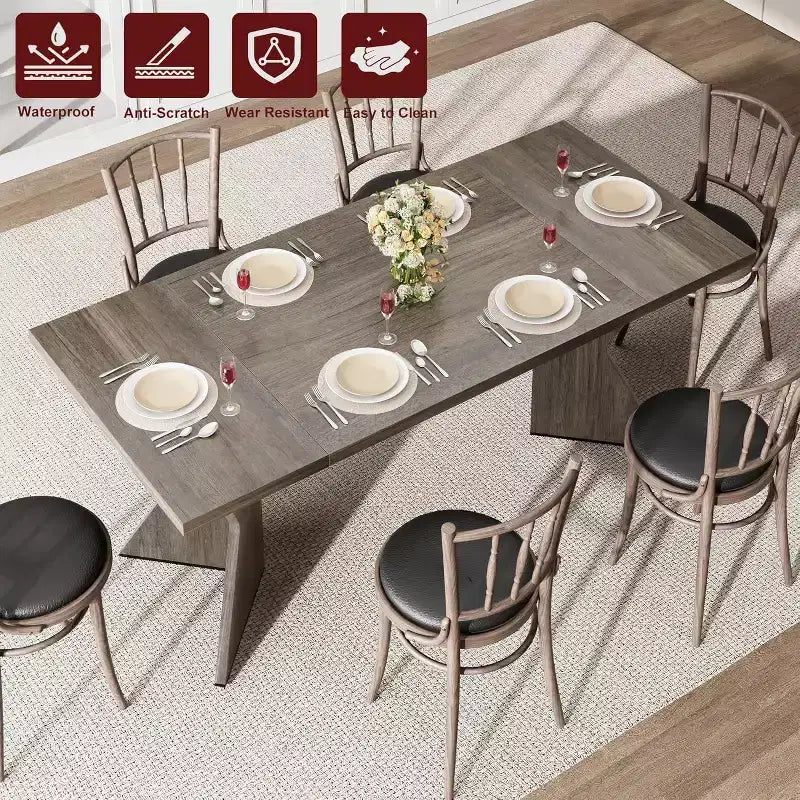Table de salle à manger de ferme de 70,9 po – 6 places avec pieds robustes en V pour cuisine et salle à manger