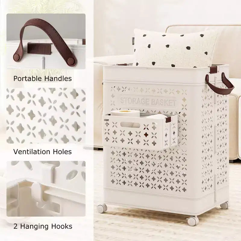 Panier à linge pliable Costway, chariot à linge mobile avec panier latéral, roulettes verrouillables