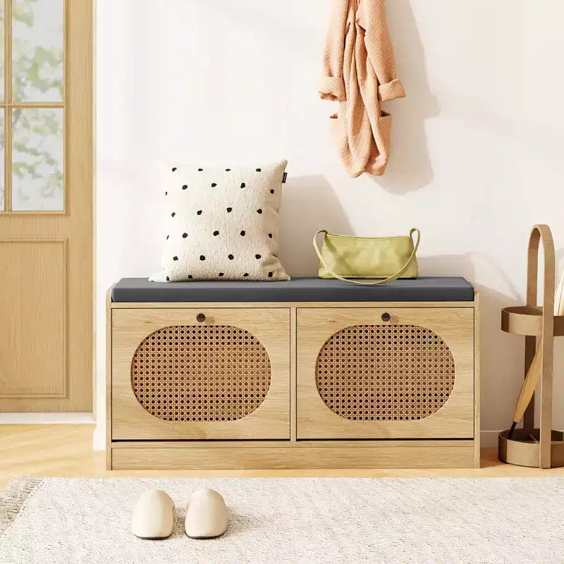 Banc de rangement à chaussures Costway avec coussin, 2 portes basculantes et étagères réglables