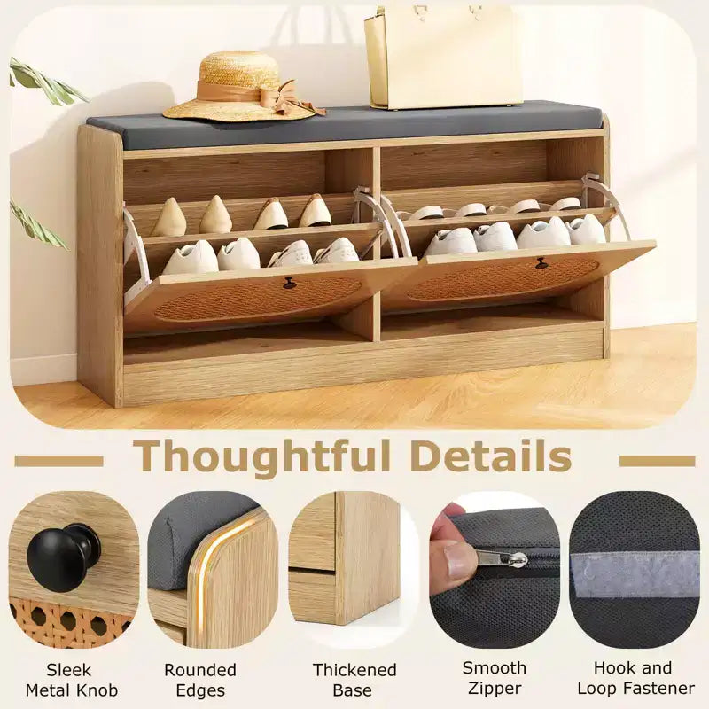 Banc de rangement à chaussures Costway avec coussin, 2 portes basculantes et étagères réglables