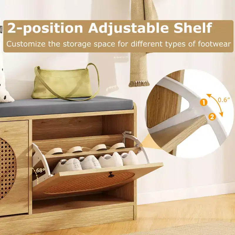 Banc de rangement à chaussures Costway avec coussin, 2 portes basculantes et étagères réglables