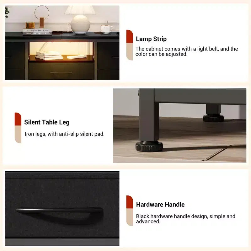 COZONY Commode TV 8 Tiroirs 119 cm de Large - Meuble de Rangement Spacieux avec Prises Électriques pour Chambre, Salon et Entrée