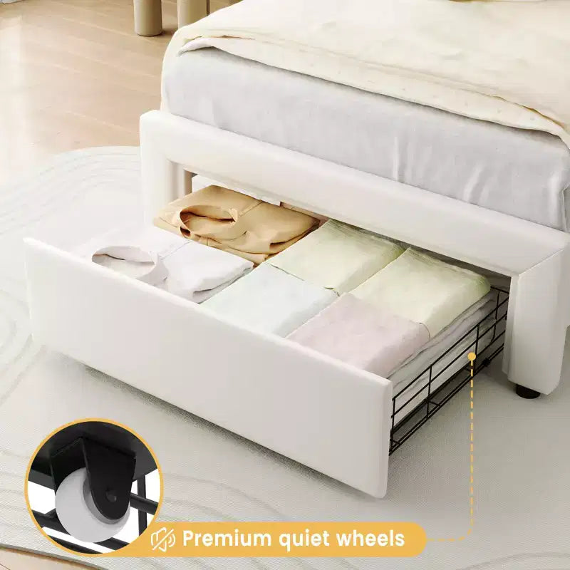 Lit plateforme COZONY pour enfants avec néons LED Tête de lit capitonnée en forme de montagne pour chambre de garçons et filles, Meubles modernes pour enfants, Blanc