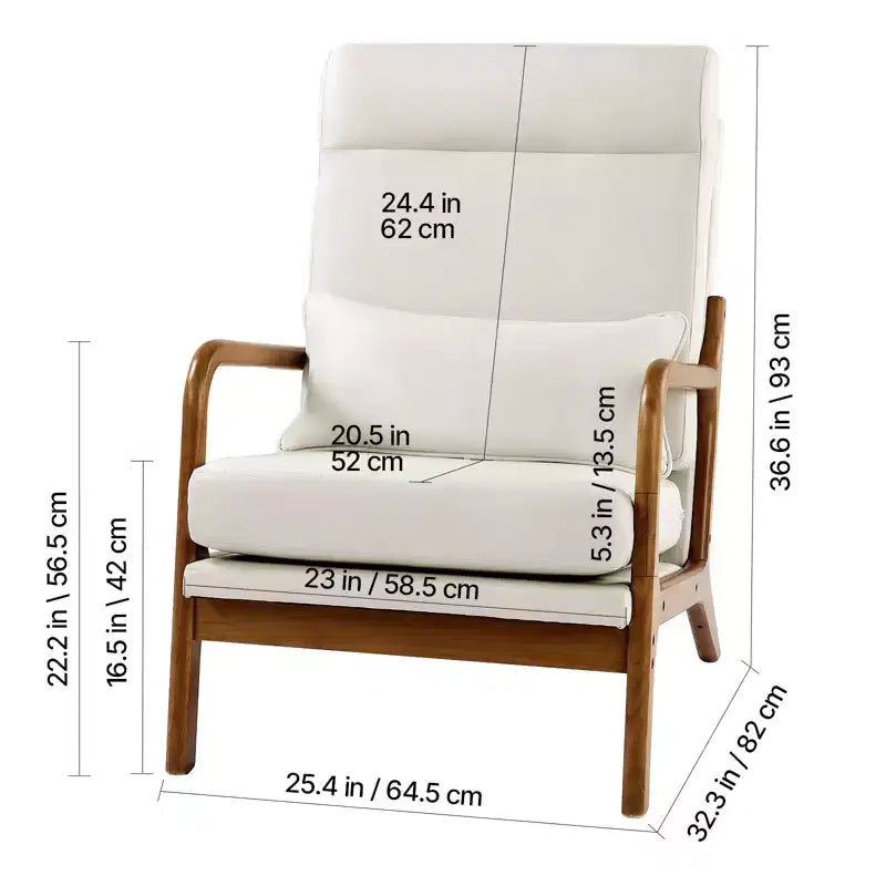 Fauteuil d'appoint VEVOR, fauteuil à dossier haut style scandinave avec cadre en bois massif et pieds antidérapants, fauteuil de loisirs rembourré, beige