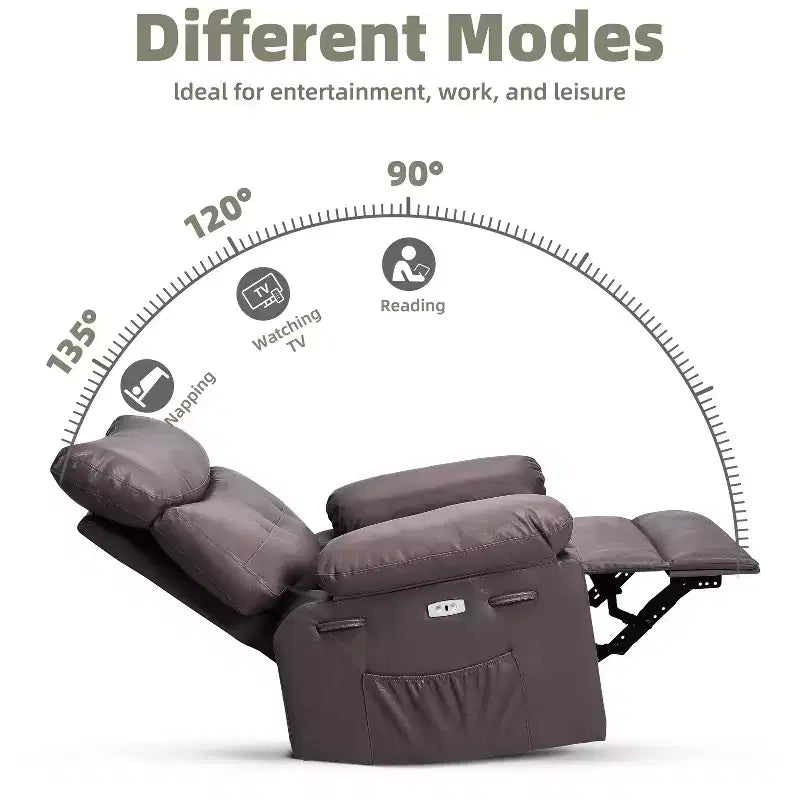 Fauteuil inclinable, pivotant et à bascule surdimensionné, en similicuir PU, manuel avec accoudoirs et dossier confortables, canapé simple pour salon, chambre à coucher