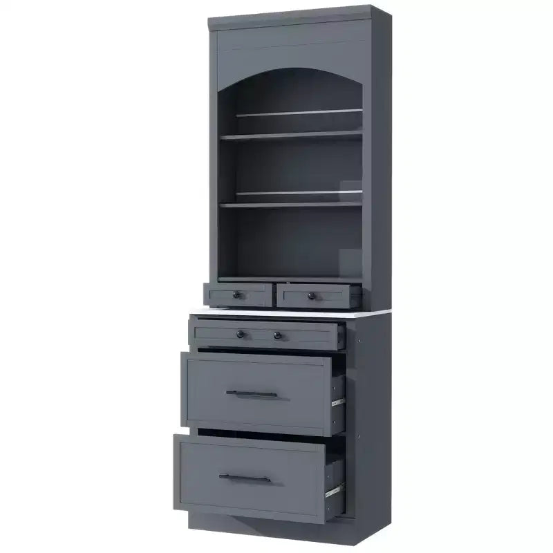 Meuble de Rangement de Cuisine Autoportant avec Tiroirs et Étagères, Grande Armoire de Cuisine avec Plateau Effet Marbre
