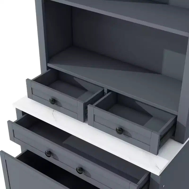 Meuble de Rangement de Cuisine Autoportant avec Tiroirs et Étagères, Grande Armoire de Cuisine avec Plateau Effet Marbre
