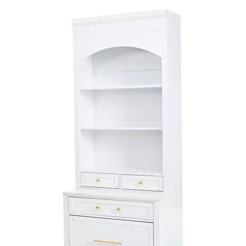 Meuble de Rangement de Cuisine Autoportant avec Tiroirs et Étagères, Grande Armoire de Cuisine avec Plateau Effet Marbre