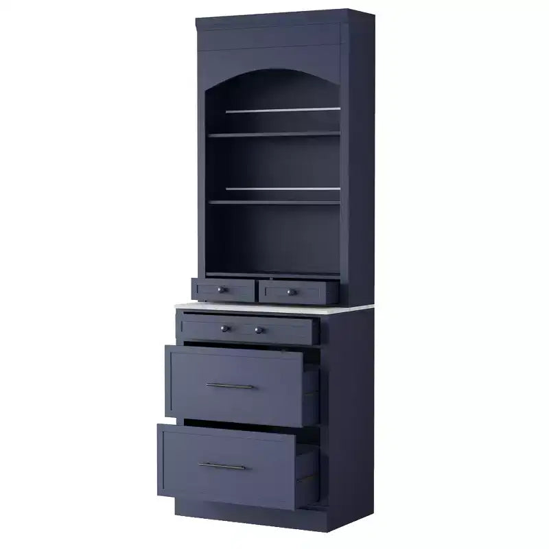 Meuble de Rangement de Cuisine Autoportant avec Tiroirs et Étagères, Grande Armoire de Cuisine avec Plateau Effet Marbre
