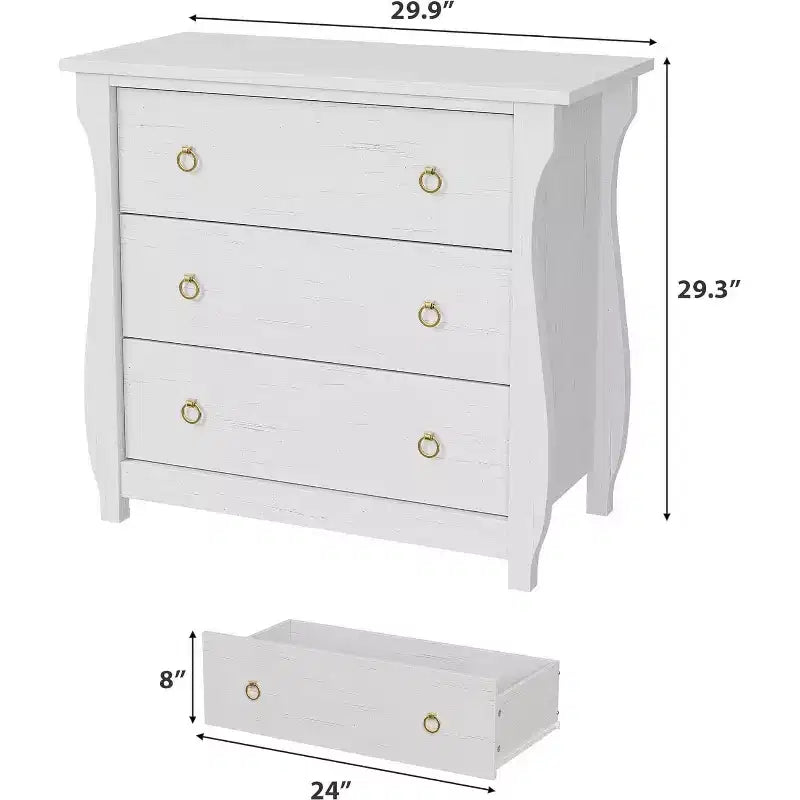 Commode à 3 tiroirs - Commode haute de style bohème avec pieds incurvés, accents en rotin et rangement autoportant pour salon, chambre, entrée ou balcon