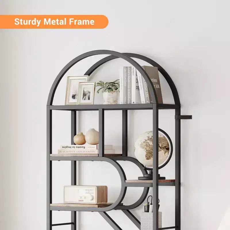 Étagère arquée de 81,7 po de hauteur à 6 niveaux avec cadre en métal, étagère de présentation ouverte géométrique pour chambre, salon et bureau