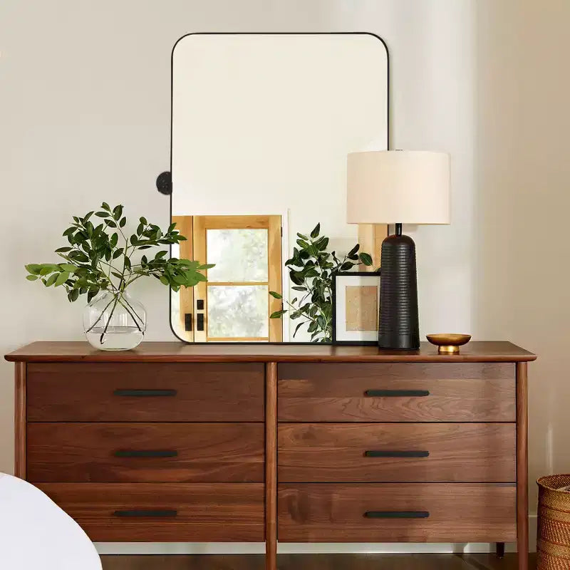 PexFix Miroir mural à carreaux avec cadre en fer, style ferme rustique élégant, pour salon, chambre, salle de bain, entrée