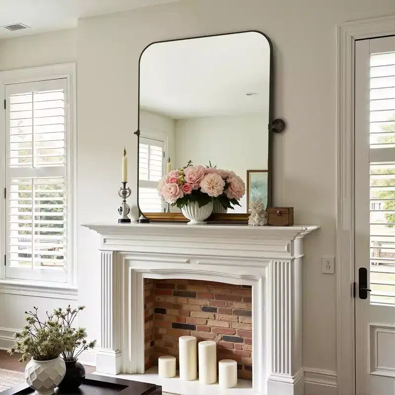 PexFix Miroir mural à carreaux avec cadre en fer, style ferme rustique élégant, pour salon, chambre, salle de bain, entrée