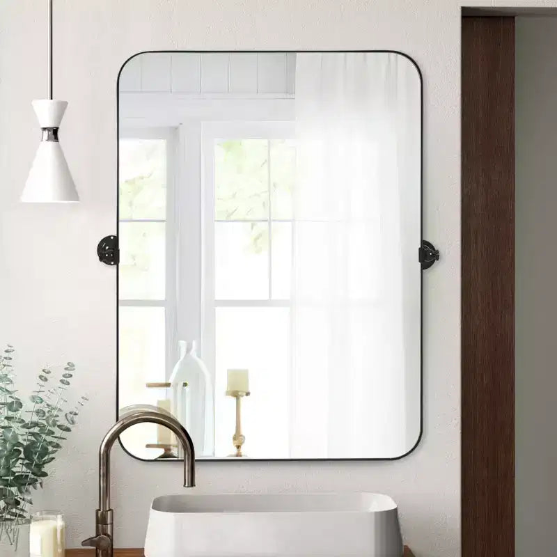 PexFix Miroir mural à carreaux avec cadre en fer, style ferme rustique élégant, pour salon, chambre, salle de bain, entrée