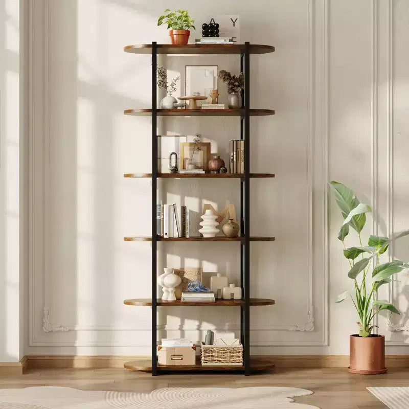 COZONY Étagère à Livres Industrielle en Bois de 180 cm, Unité de Rangement Ouverte à 6 Niveaux avec Cadre Métallique pour la Maison et le Bureau