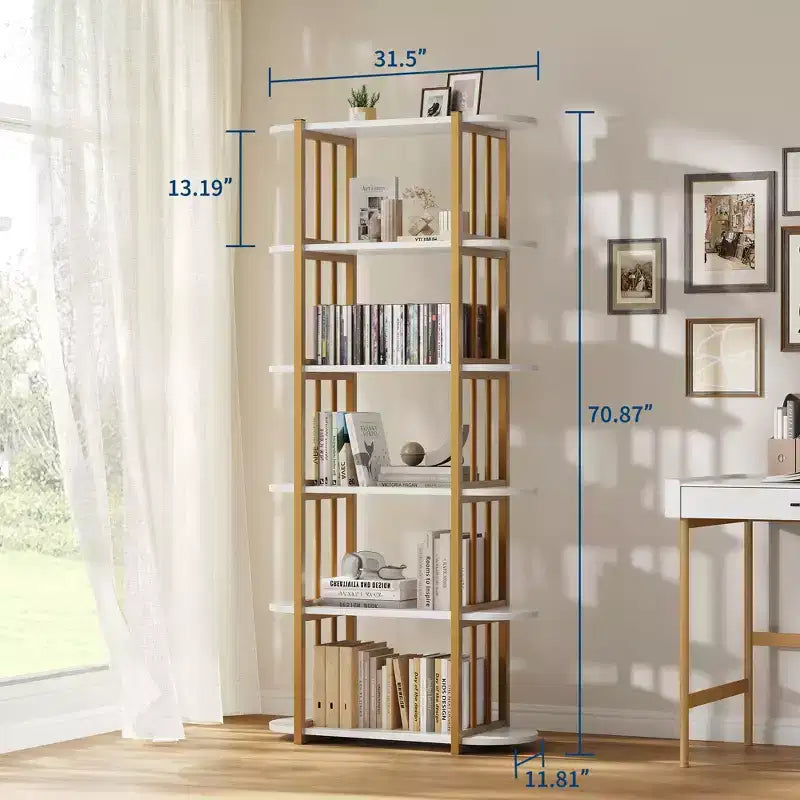 COZONY Étagère à Livres Industrielle en Bois de 180 cm, Unité de Rangement Ouverte à 6 Niveaux avec Cadre Métallique pour la Maison et le Bureau