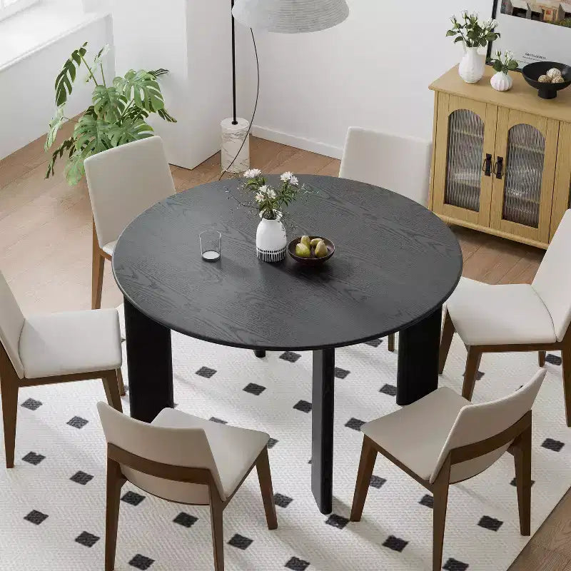 PexFix 52 x 52 Black Solid Wood Farmhouse Dining Table Round Wood Top for Modern Dining Rooms & Family Gatherings